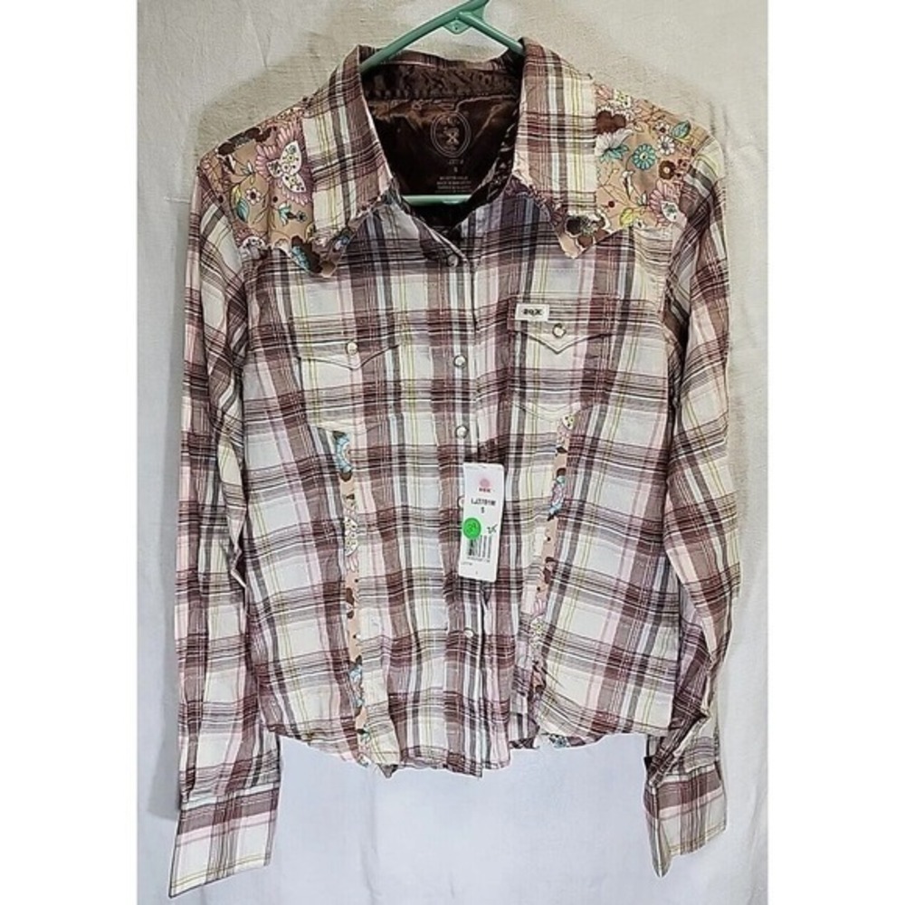20X‎ Western Pearl Snap Shirt Women's Size Small Beige Embroidered Tailored Fit